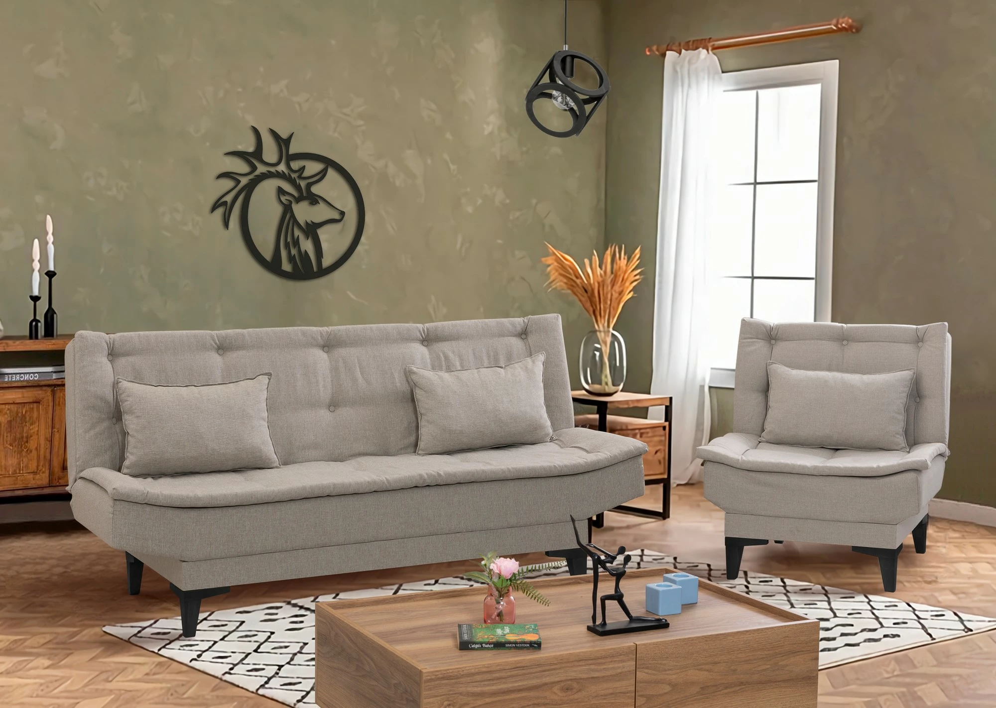 Set divan-krevat me karrige, Atelier del Sofa, Santo-S-1070, krem