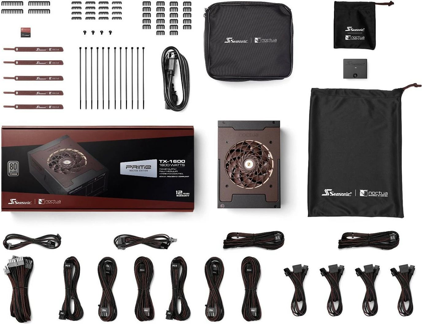Furnizues rryme (PSU) Seasonic Prime TX-1600 Noctua Edition, 1600W, 80+ Titanium, Fully-Modular, ATX 3.1, kafe/zi