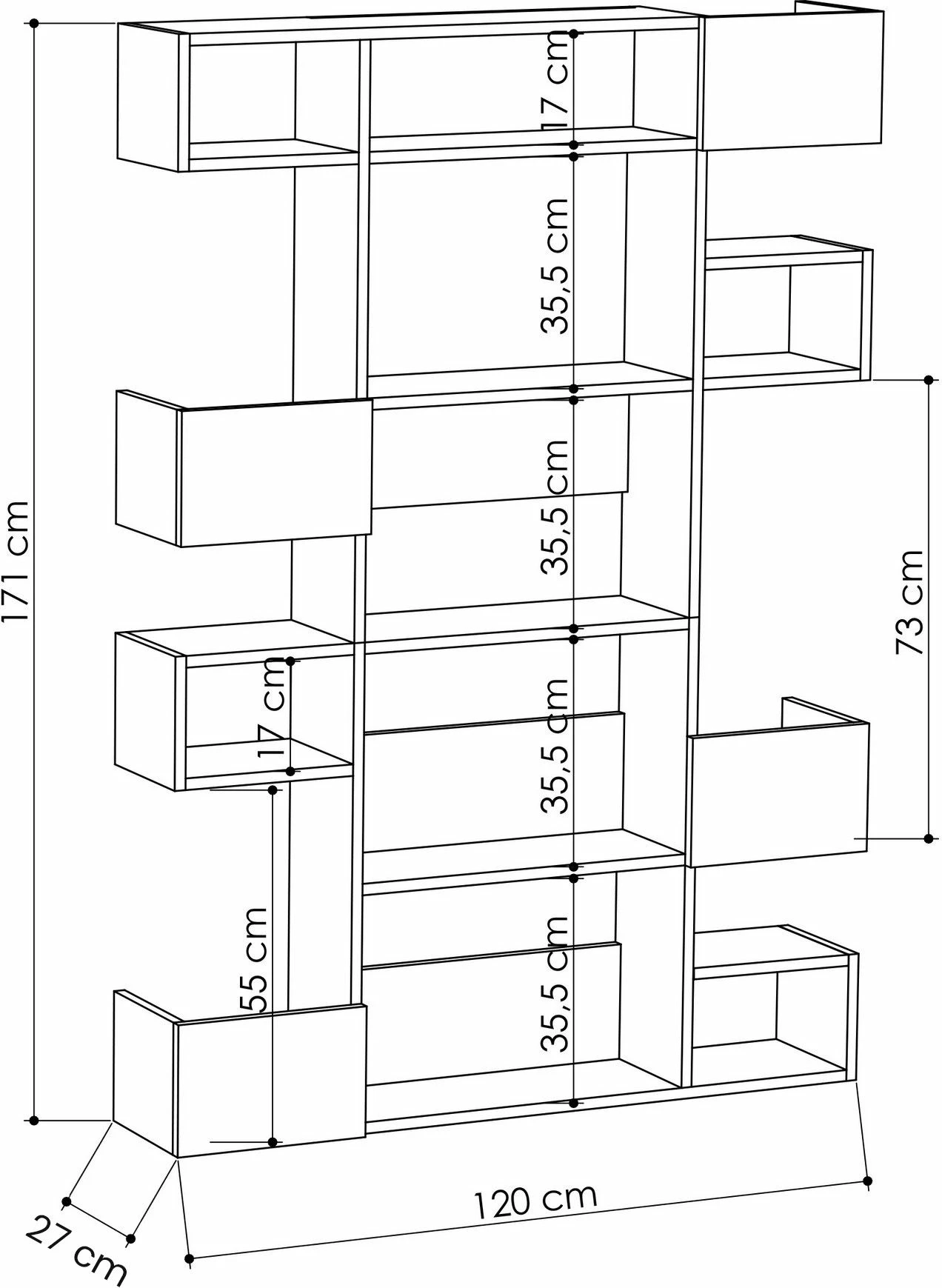 Raft librash Skye Decor, ngjyrë lis dhe antracit, Niho