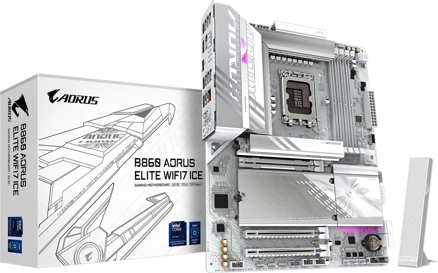 Pllakë amë GIGABYTE B860 AORUS ELITE WF7 ICE, ATX, Socket 1851, Wi‑Fi 7, e bardhë