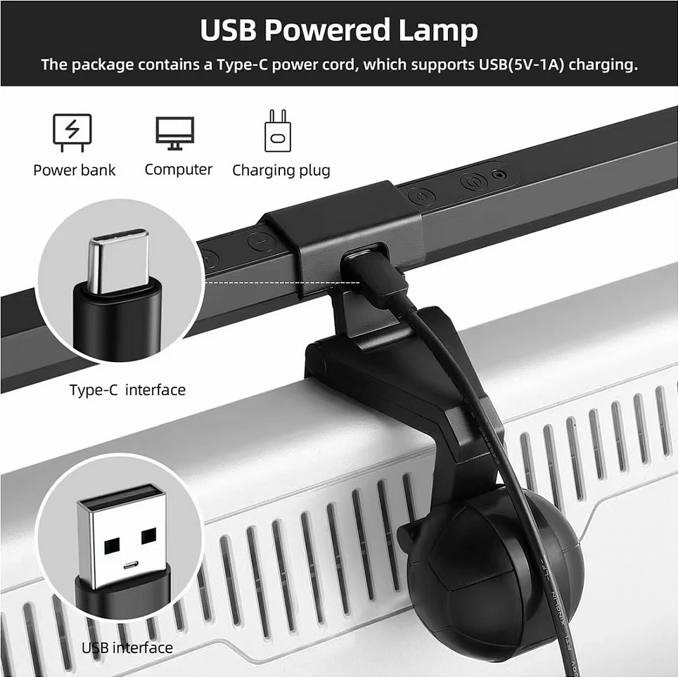 Dritë LED për monitor EQUIP 245450, USB, me dimmer, 6500K, e zezë