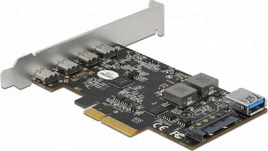 Kartë zgjerimi PCIe DeLOCK, 4x USB-C + 1x USB-A, USB 3.2 Gen2 10Gbps, low-profile