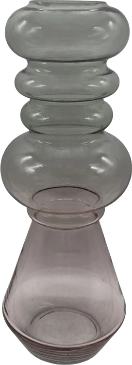 Vazo dekorative prej qelqi, rozë dhe e gjelbër, 14x14x38cm