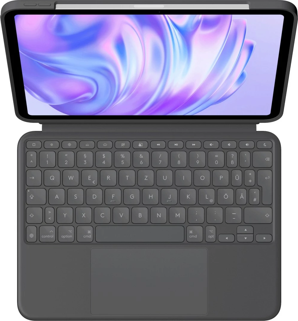 Mbështjellës me tastierë Logitech Combo Touch, QWERTZ, Gjermanisht, Trackpad, 1.8 cm, 1 mm, Apple, Grafit