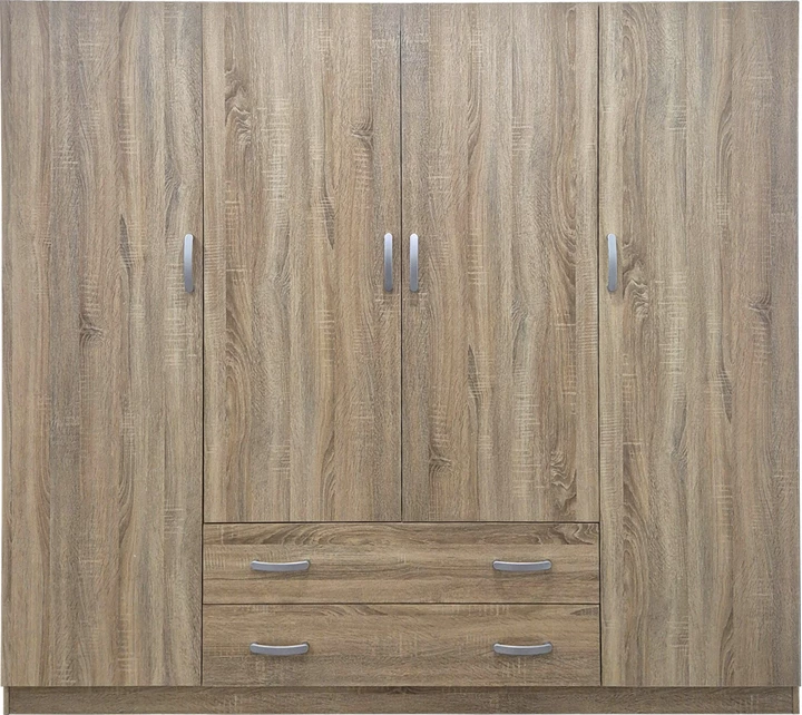 Dollap katërkanatësh me 2 sirtarë, Alvia, ngjyrë sonoma, 200x51x180cm