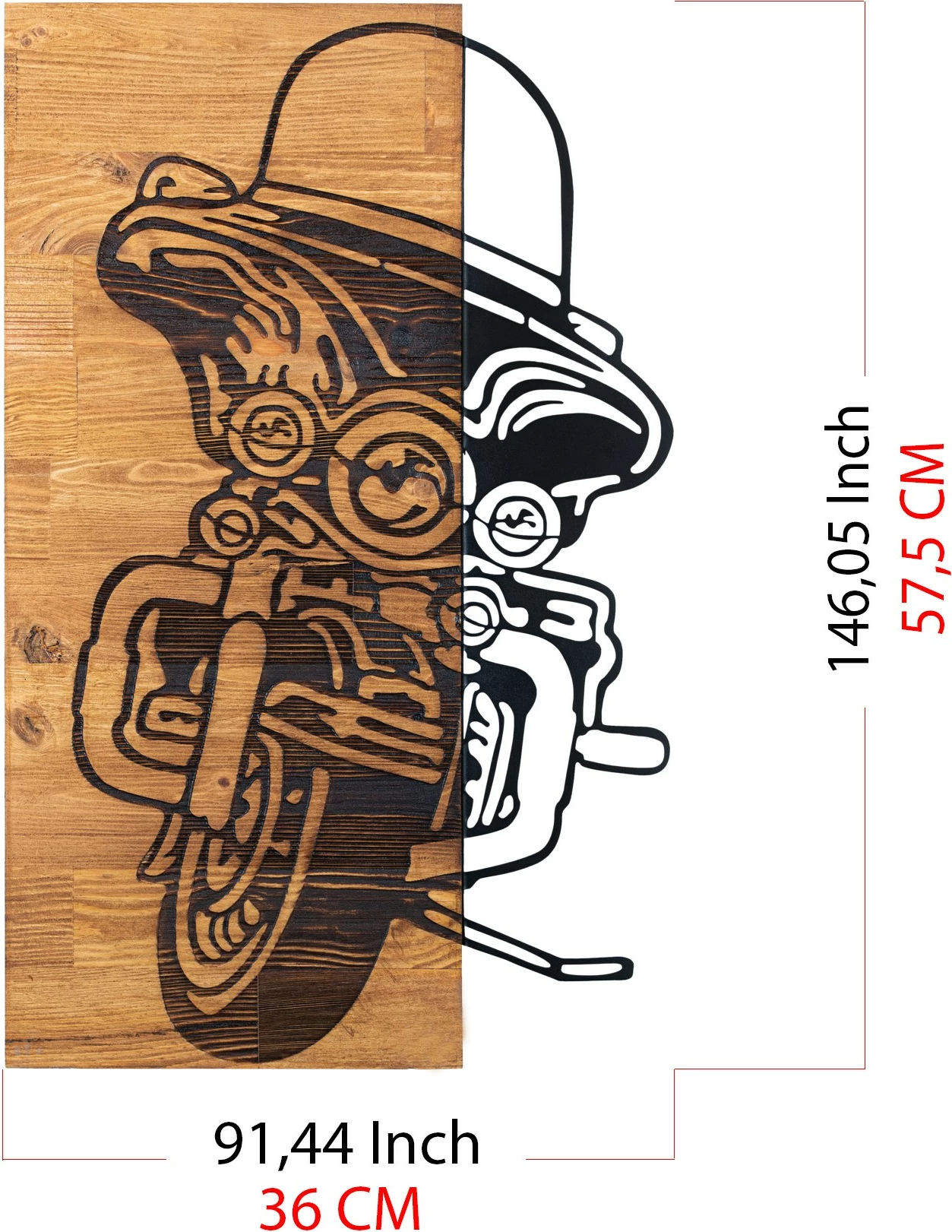 Aksesor dekorativ për mur, dru dhe metal, Wallity Chopper 1, ngjyrë e zezë dhe arre, 36x57.5cm