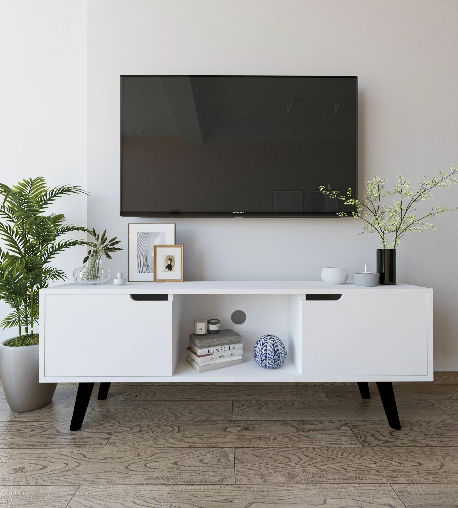 Komodë për TV Skye Decor, ngjyrë e bardhë, Siena