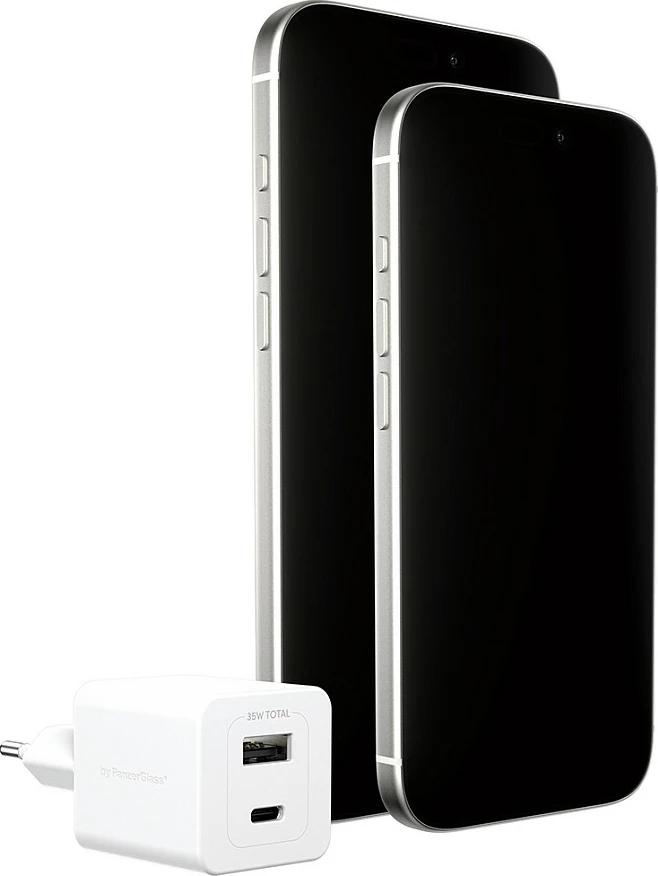 Karikues PanzerGlass empower Turbo 35W, USB-C + USB-A, EU Plug, i bardhë