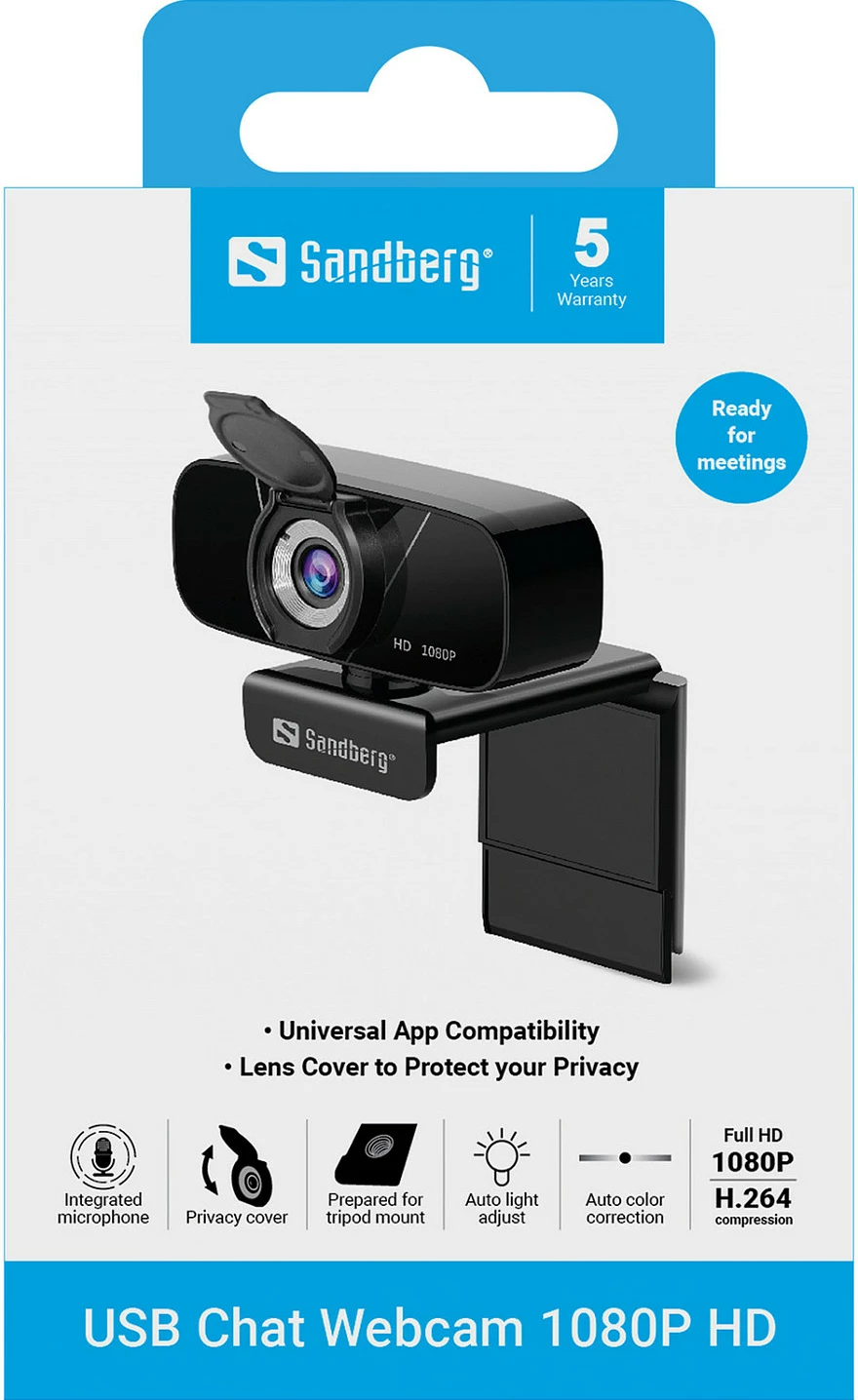 Webkamerë Sandberg USB Chat, Full HD 1080p, mikrofon i integrum, shutter privatësie, e zezë