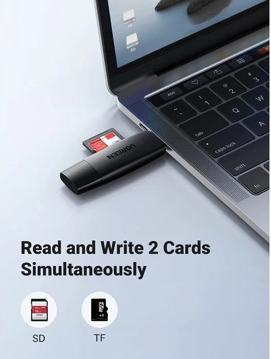 Lexues kartelash UGREEN 80191, USB 3.0 + USB-C, SD/microSD, gri e errët