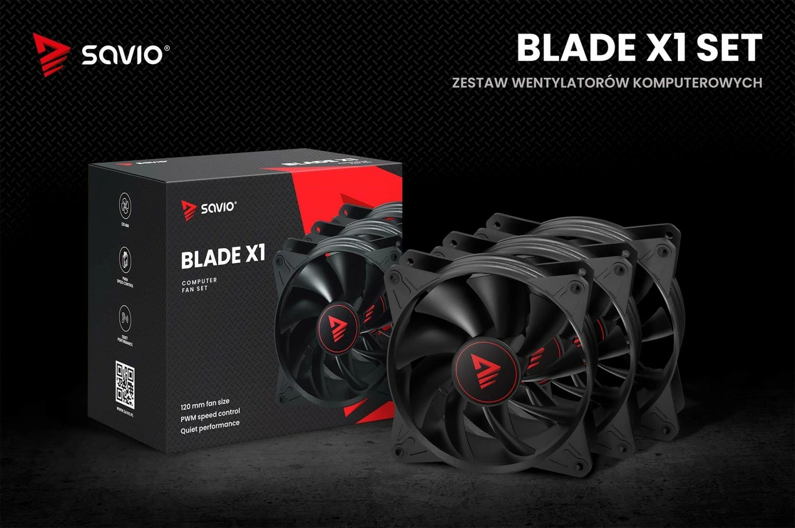 Set ventilatorësh kompjuteri Savio Blade X1, 120mm, 3 x 4-pin PWM, i zi