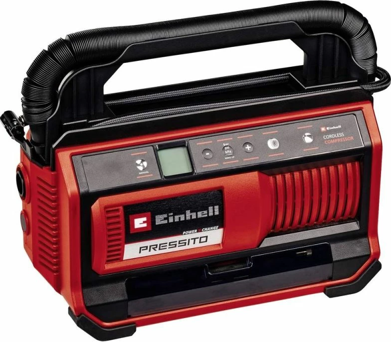 Kompresor me bateri Einhell PRESSITO 18/25, zi/kuq, 4 adaptera (pa bateri/karikues)