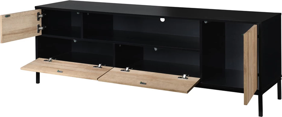 Komodë TV Blackbird, ngjyrë lisi Riviera dhe e zezë, 160x40.5x58 cm