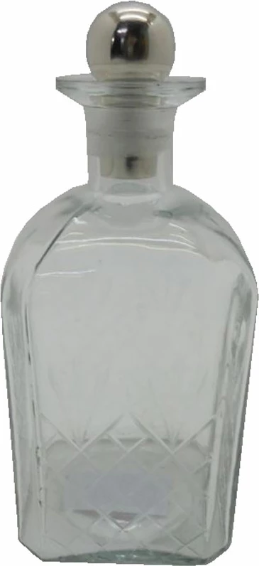 Shishe dekorative prej qelqi, transparente, kapak alumini argjendi, 10x10x26cm