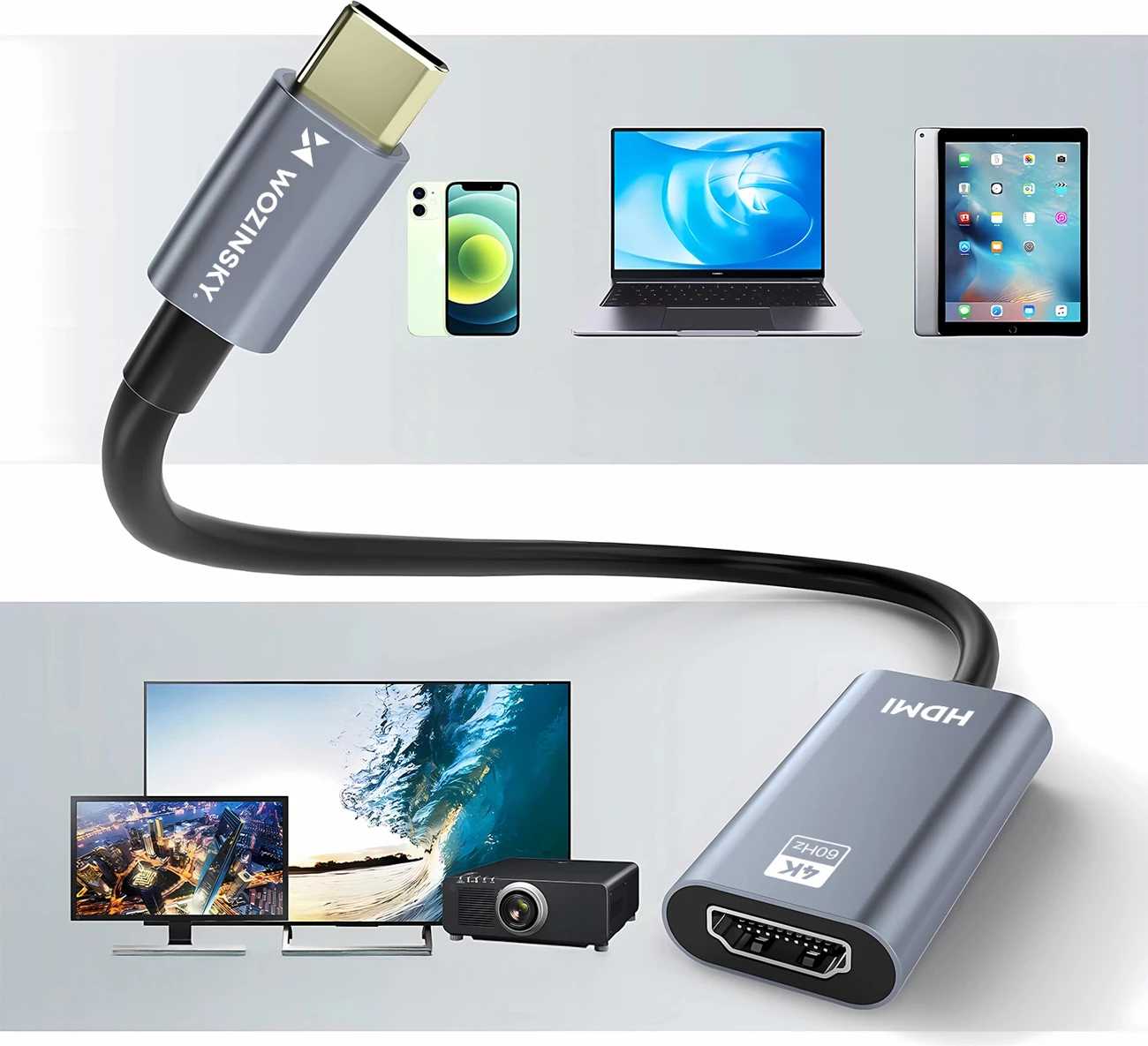 Adapter USB-C në HDMI 4K 60Hz, Wozinsky WACH-01, i zi