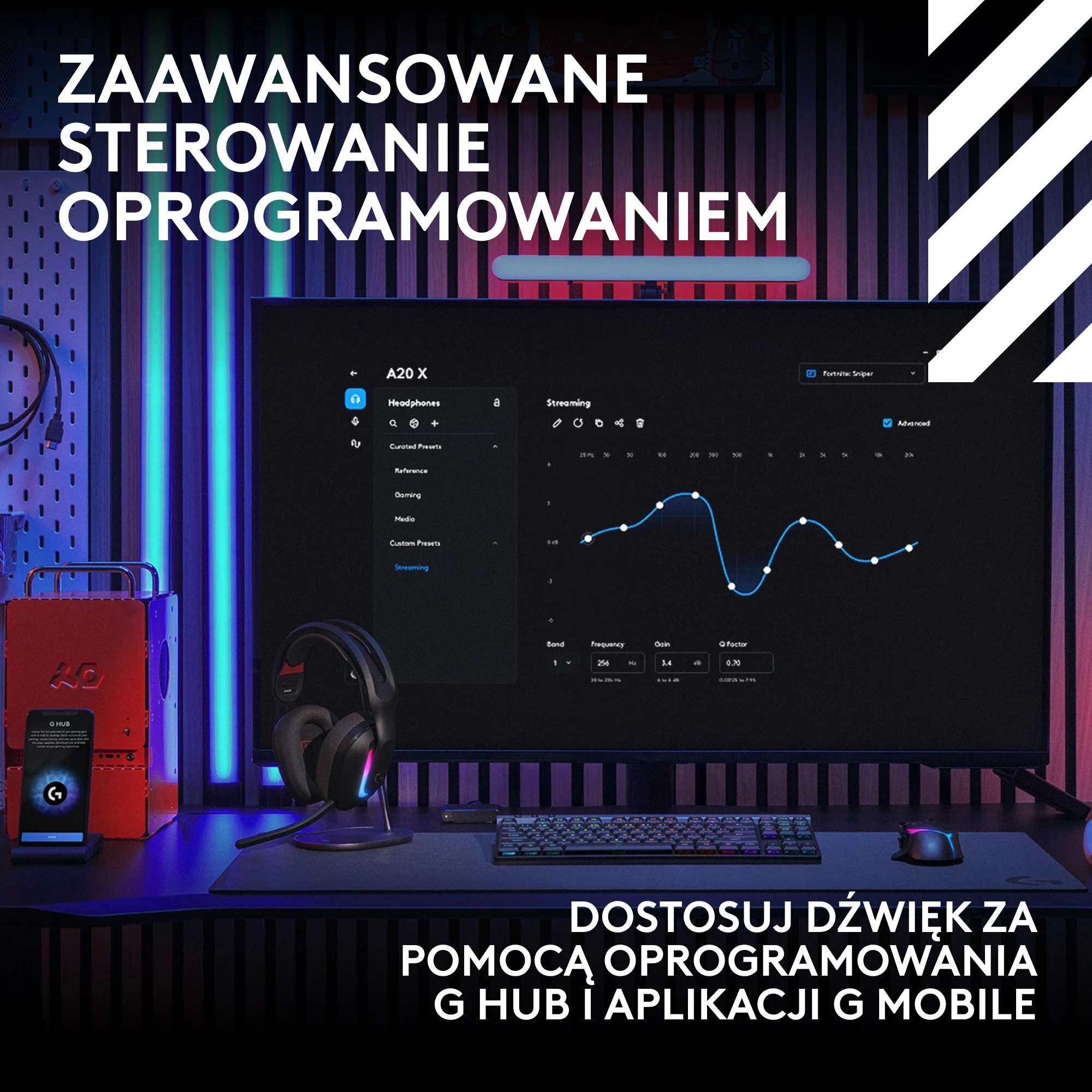 Kufje gaming Logitech Astro A20 X (939-002247), pa kabllo LIGHTSPEED 24-bit, USB-C, RGB, 40mm, me mikrofon, e zezë