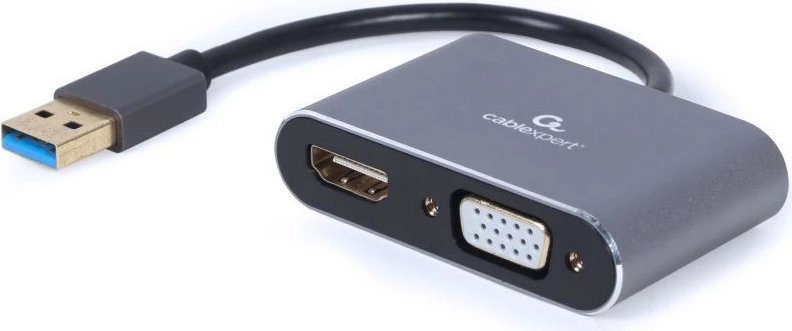Adapter USB 3.0 në HDMI dhe VGA Gembird A-USB3-HDMIVGA-01, Gri