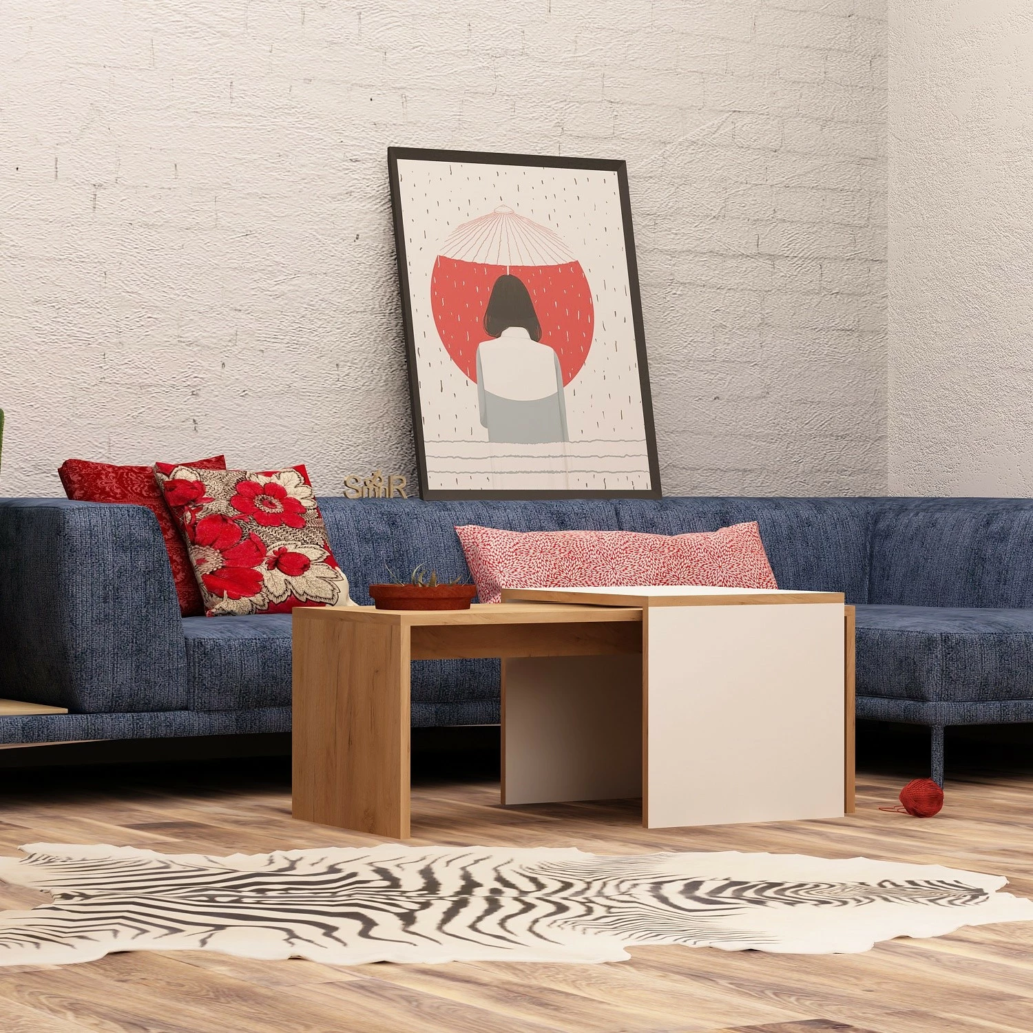 Set tavoline kafeje Hanah Home, Nuguso, ngjyrë lis dhe e bardhë