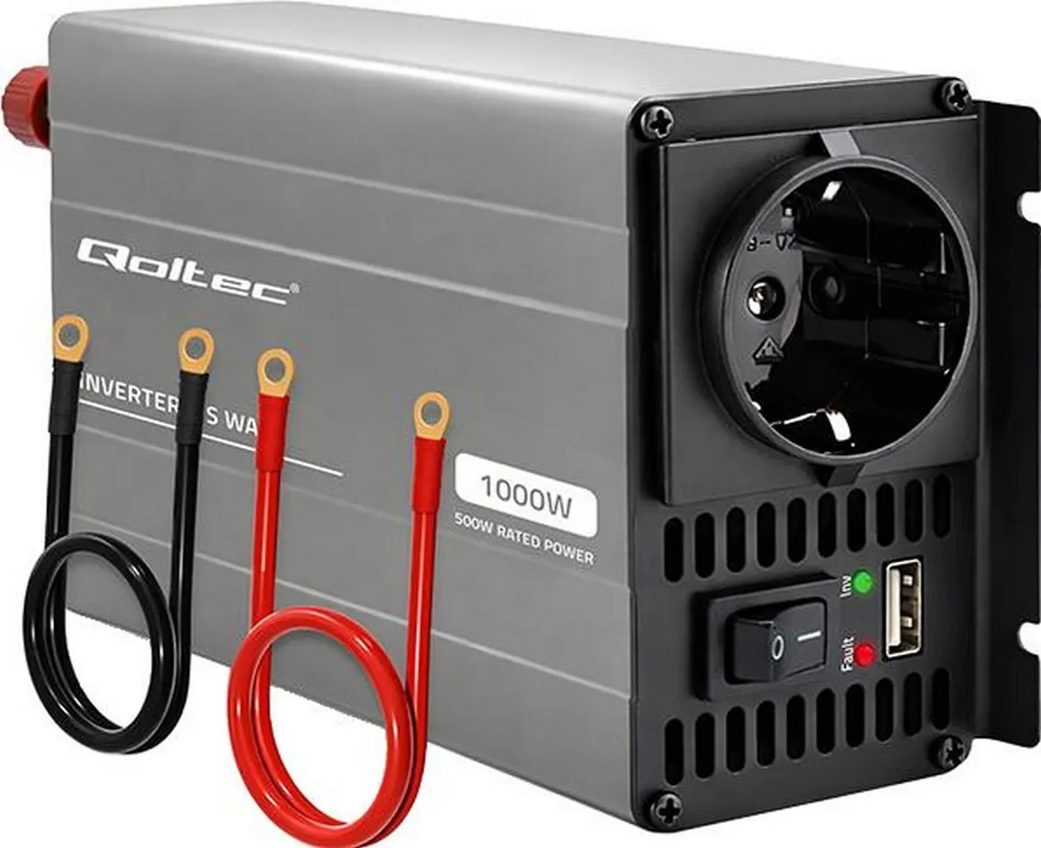 Inverter makinës Qoltec MS Wave 12V në 230V, 500/1000W, USB, hiri