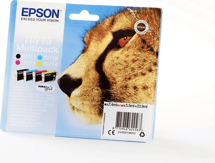 Bojë printeri, Epson, T0715 / C13T07154012, 23.9 ml, e zezë/cian/magenta/e verdhë, multipack
