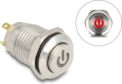 Buton shtypës DeLOCK 20981, i ndriçueshëm, IP65, 230 V / 3 A, argjendtë