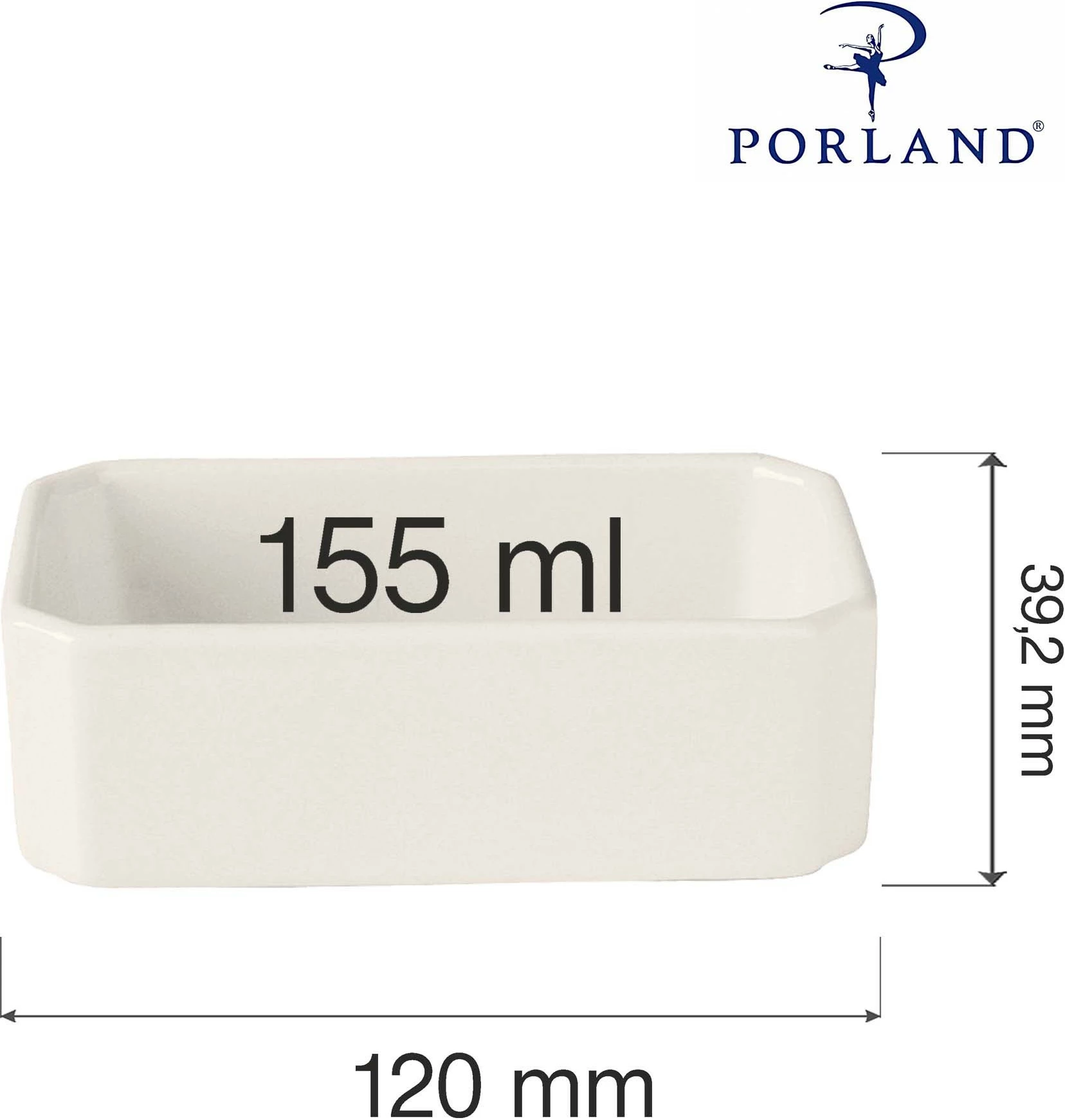 Enë porcelani për qese (sachets) Porland Dove 70x120mm 155ml, krem, set 6 copë