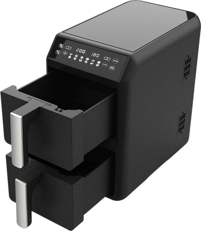 Fritezë ajri vertikale pa vaj, Feel-Maestro MR-761, 10 L (2x5 L), 2400W, 12 programe, ekran LCD, e zezë