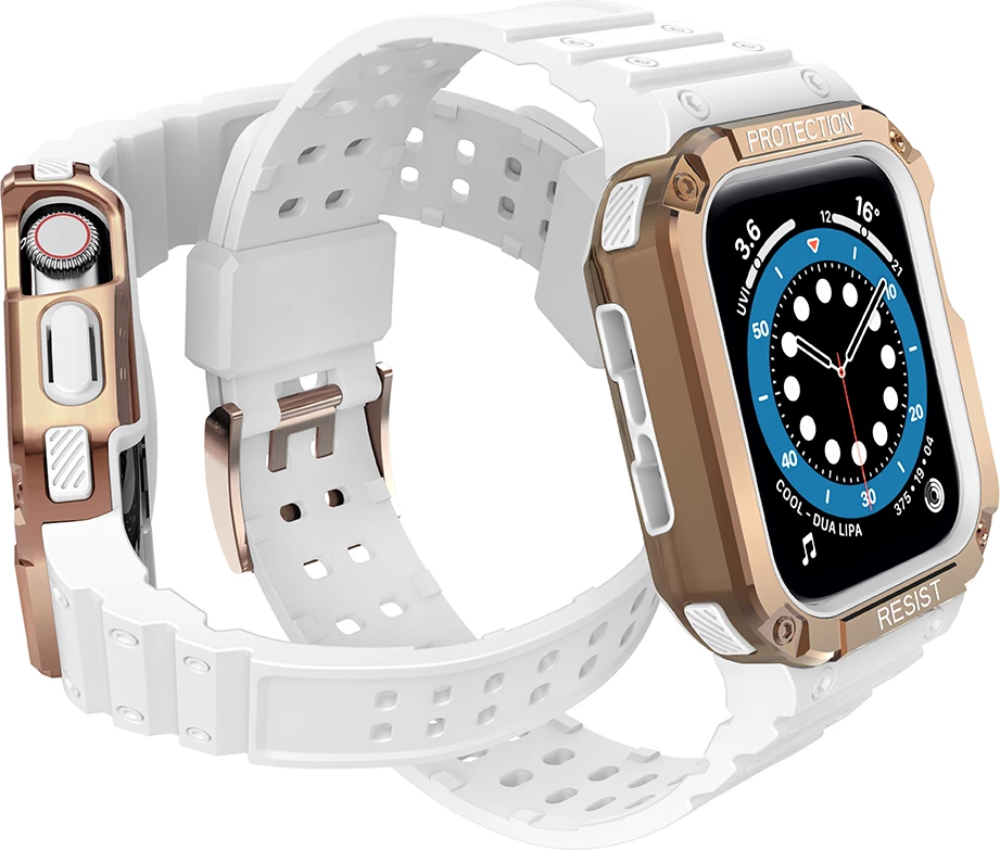 Rrip me kasë të blinduar për Apple Watch Hurtel, 41/40/38mm, Bardhë/Ari i zbehtë