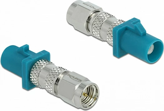 Adapter DeLOCK FAKRA Z në SMA, 50Ω, 0–4000 MHz, argjend/turkez