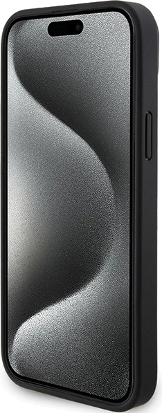 Mbështjellës Mercedes Smooth Leather MagSafe për iPhone 15 Plus, i zi