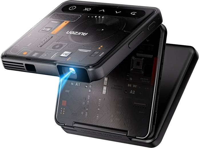 Projektor portativ i palosshëm Aurzen ZIP Cyber 720p DLP, 100 ANSI, bateri 5000 mAh, USB-C PD, i zi