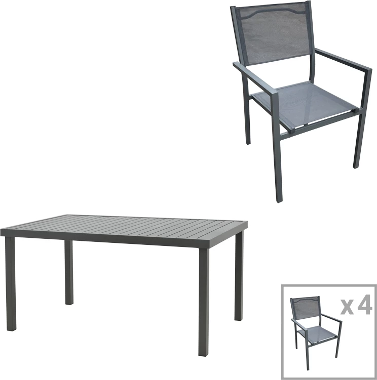 Set tavoline me karrige për terasë Moly-Kliton B, alumin, tekstilene, ngjyrë antracit, 150x80x74cm, 5 copë