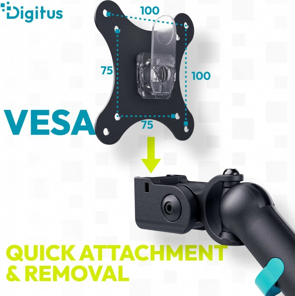 Krah monitori tavoline Digitus DA-90469, 1x LCD deri 35\", 10 kg, VESA 75x75/100x100, me kapëse, i zi