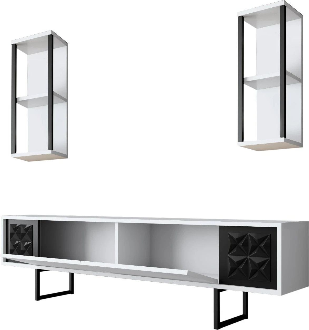 Komodë TV Skye Decor, vijë e zezë, e bardhë, e zezë
