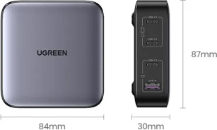 Karikues desktop GaN USB-C UGREEN Nexode 100W (MPN 90928), 3x USB-C + 1x USB-A, kabllo rryme 2m, gri e errët