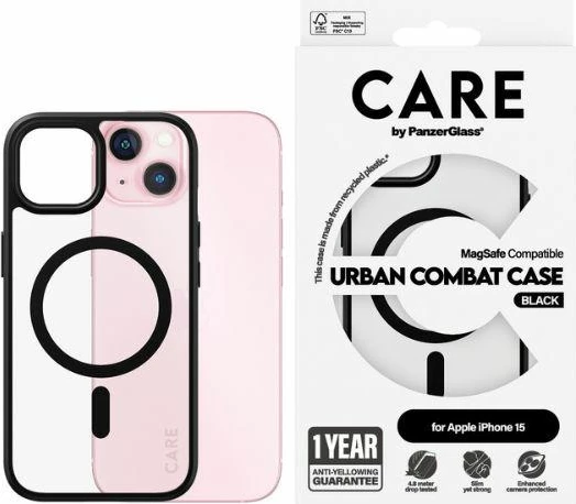 Mbështjellës PanzerGlass Urban Combat Case MagSafe për iPhone 15, i zi