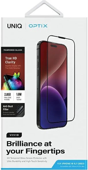 Xham mbrojtës UNIQ Optix Vivid për iPhone 15 Plus / 14 Pro Max me aplikator