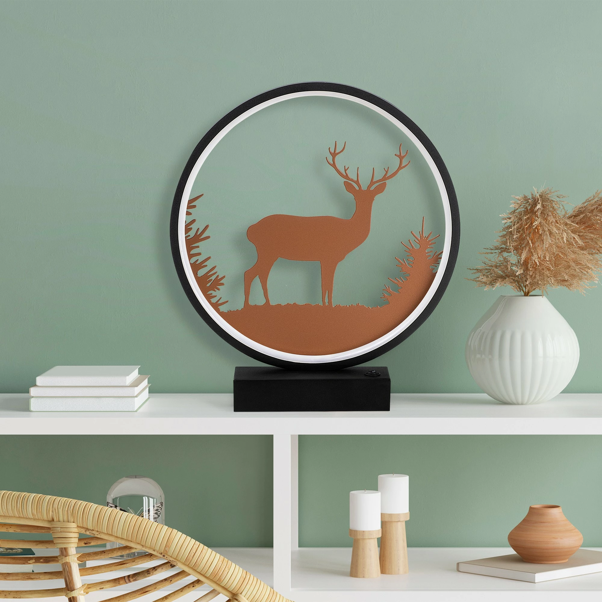 Llambë tavoline Opviq, XMAS7, e zezë dhe bakri, dizajn me drer