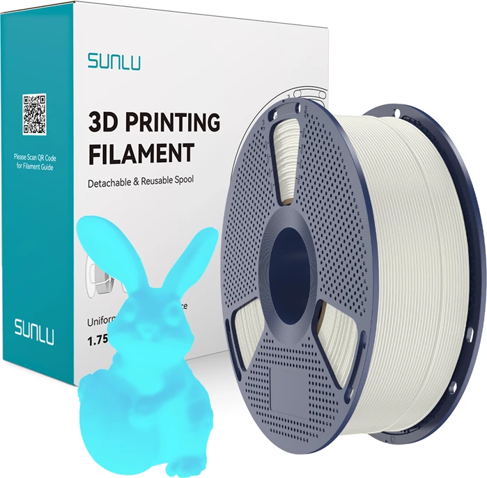 Filament 3D printing Sunlu PLA Glow W-Blu 1.75 mm 1 kg Glow-in-the-dark White-Blue