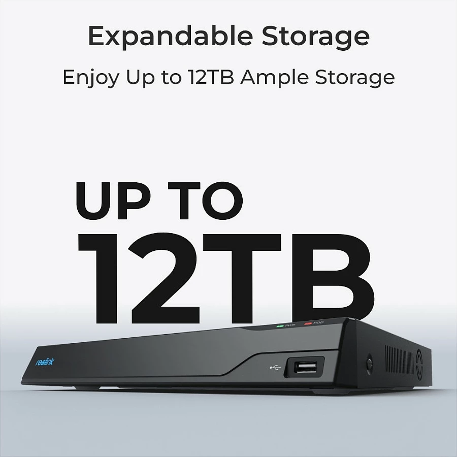 NVR Reolink NVS16, 16 kanale, 4TB HDD, deri në 12TB, i zi