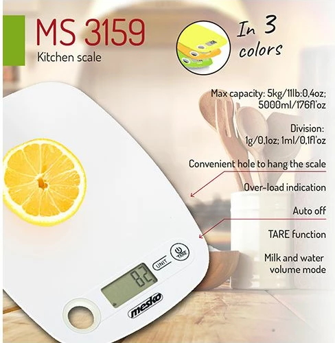 Peshore kuzhine Mesko MS3159 5 kg / 5000 ml, 1 g, e bardhë