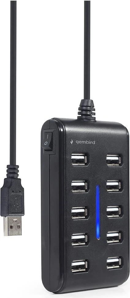 Hub USB Gembird, 10 x USB 2.0, e zezë