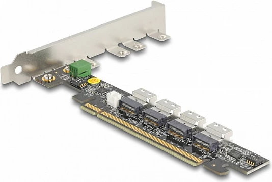 Kartë zgjerimi PCIe DeLOCK x16 në 4x SFF-8654 4i NVMe, PCIe 5.0, e bardhë