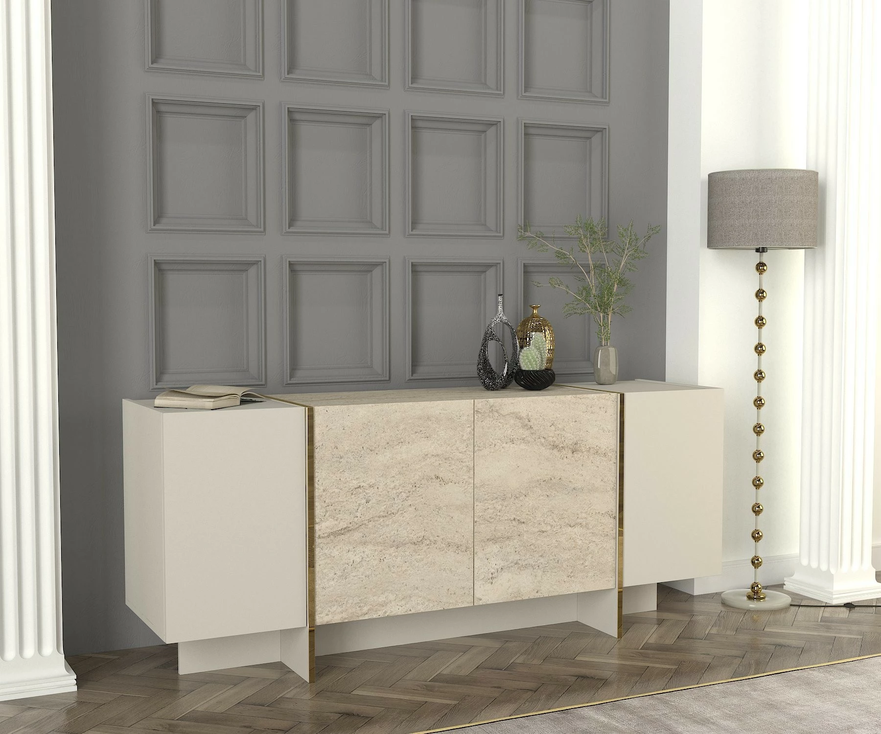 Konsol Skye Decor, ngjyrë travertin dhe sandstone, 180x75.5x46.6cm