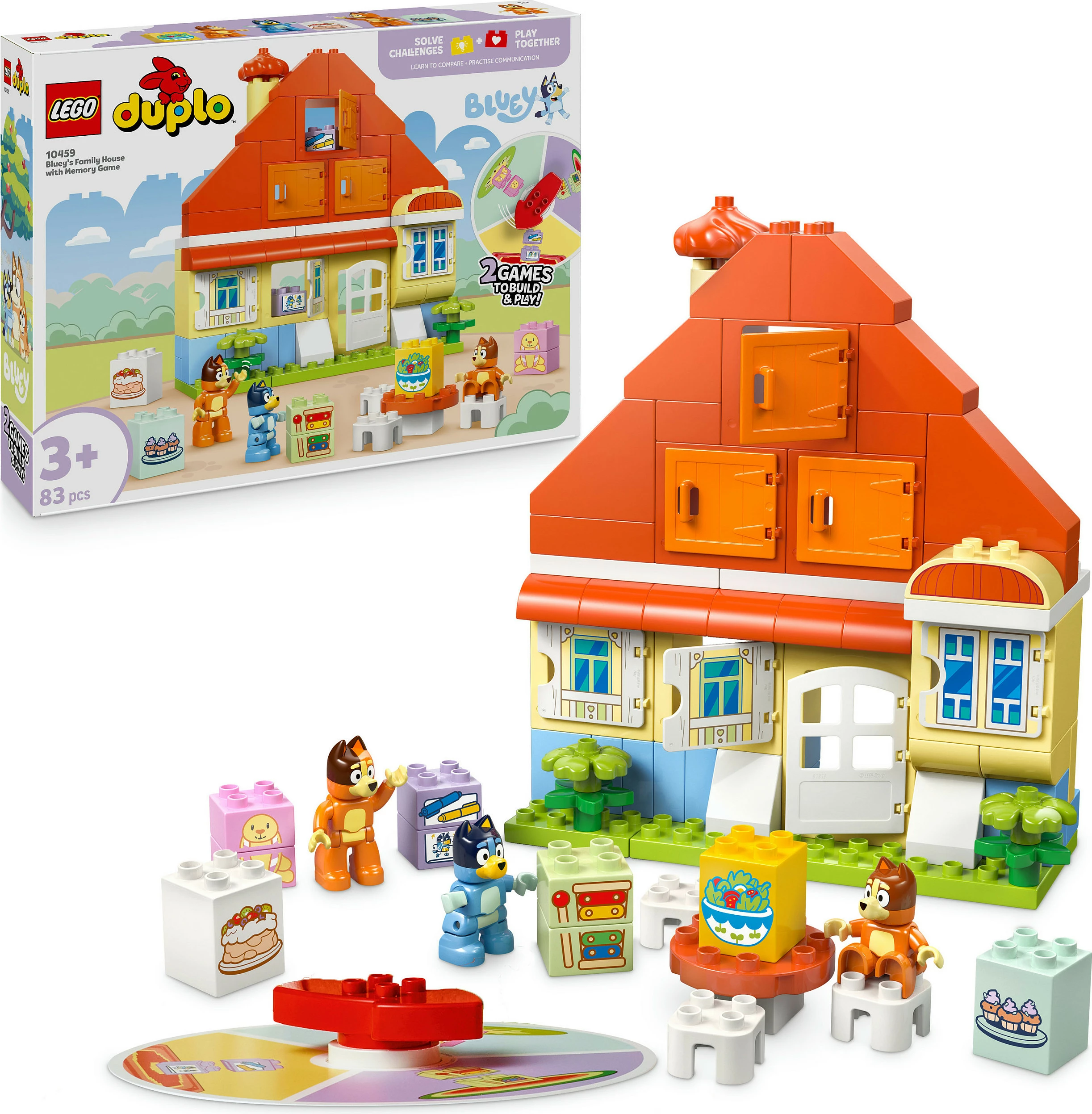 Set ndërtimi LEGO DUPLO 10459 Bluey’s Family House me lojë memorie, 83 copë, multikolor
