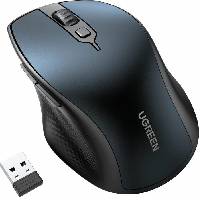 Maus wireless UGREEN 15807, Bluetooth 5.0 + 2.4 GHz, 5 butona, me USB receiver, blu e errët