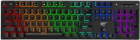 tastierë mekanike USB HAVIT Gamenote HV-KB498L, Outemu Blue, 104 taste, RGB, US layout me karaktere SLO, me pushim dore, e zezë