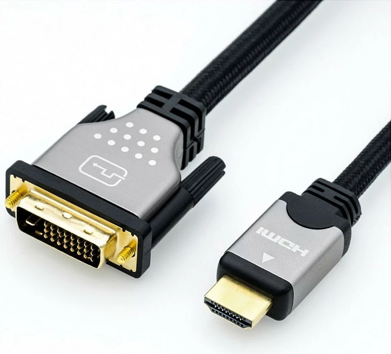Kabllo HDMI në DVI ROLINE 11.04.5871, 2 m, 4K, e zezë/argjendtë