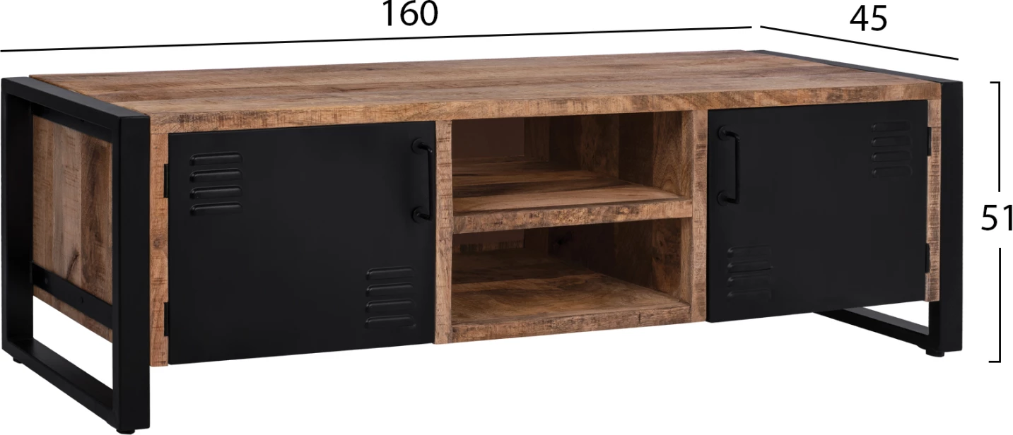 Komodë TV prej druri mango, këmbë metalike, natyrale, FH8189.11, 160x45.5x51 cm