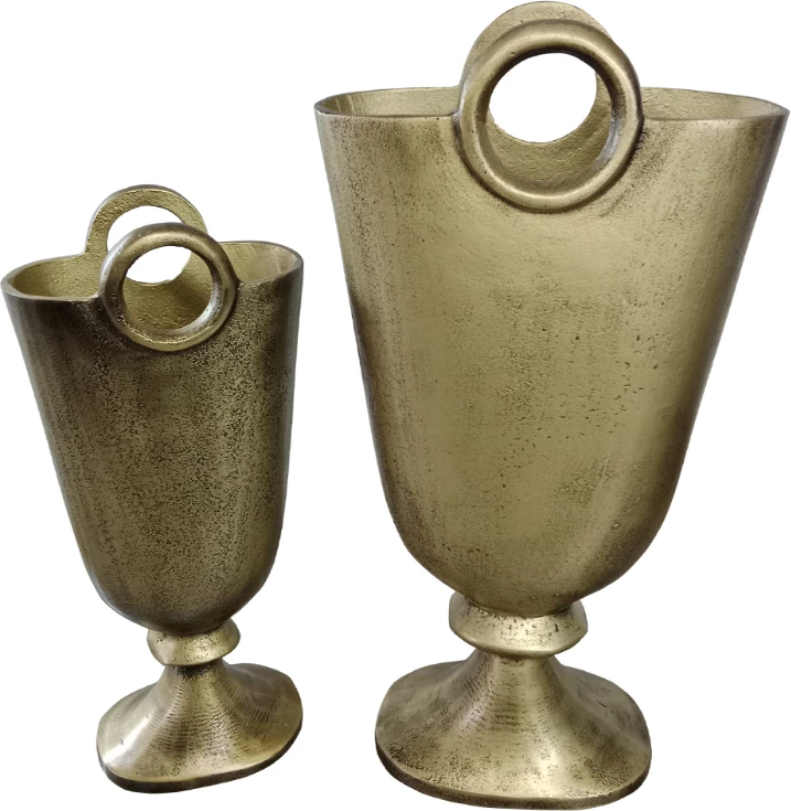 Set vazo Rengo 2 copë, alumin, ngjyrë ari antik, 26x14x52 cm